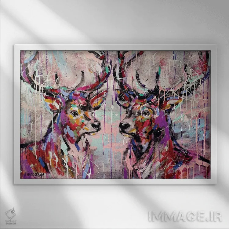 تابلو گوزنهای وحشی اثر آلیاکساندرا تسسارسکایا - نمای قابدار سفید