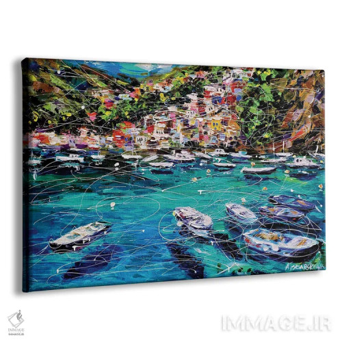 تابلو منظره ایتالیایی با قایقهای بادبانی اثر آلیاکساندرا تسسارسکایا - نمای پرسپکتیو محصول