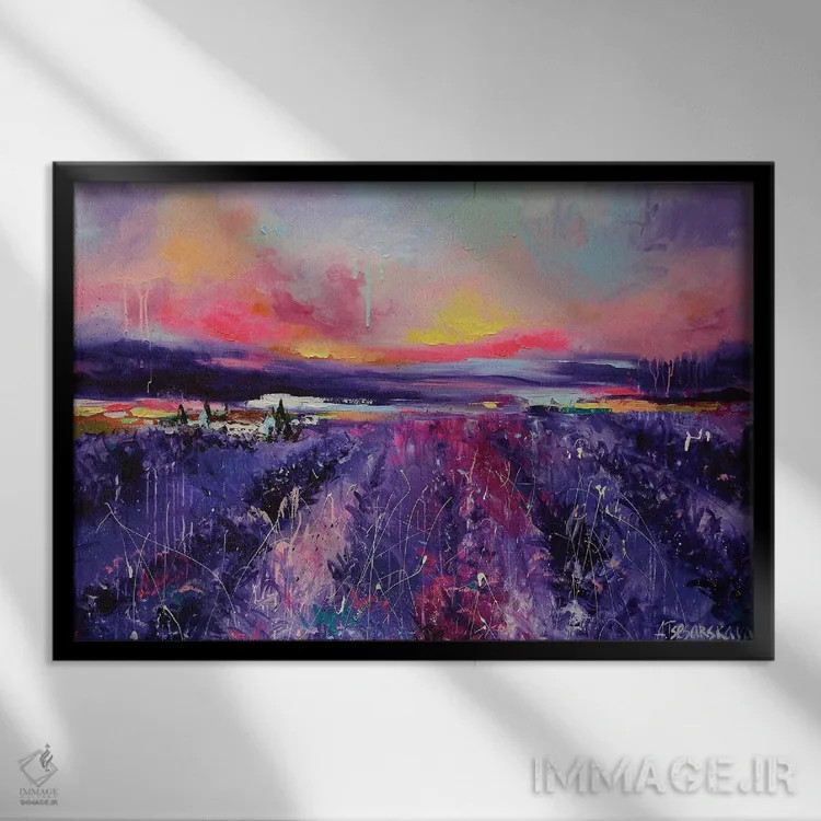 تابلو مزرعهٔ اسطوخودوس اثر آلیاکساندرا تسسارسکایا - نمای قابدار مشکی