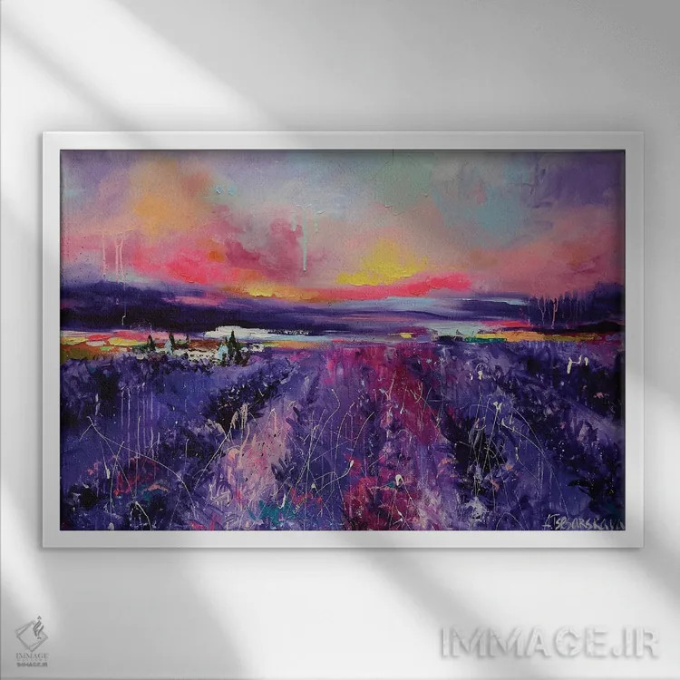 تابلو مزرعهٔ اسطوخودوس اثر آلیاکساندرا تسسارسکایا - نمای قابدار سفید