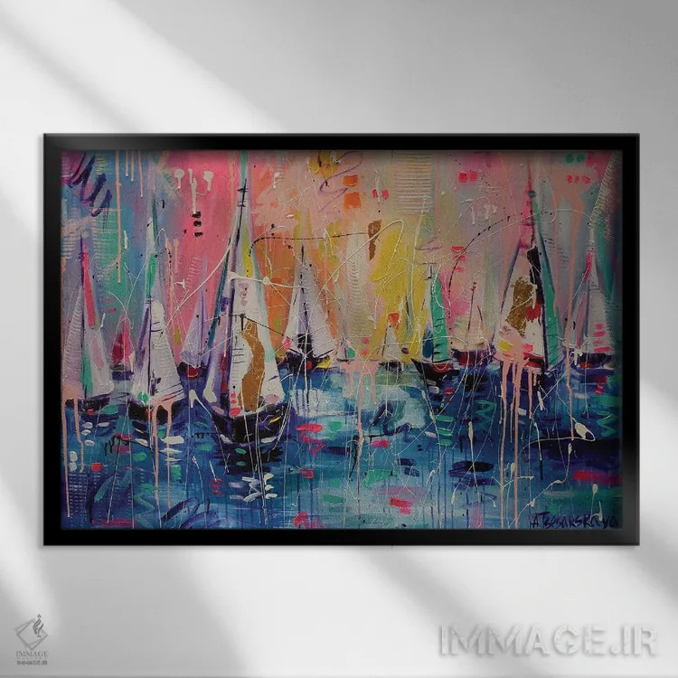 تابلو قایقها اثر آلیاکساندرا تسسارسکایا - نمای قابدار مشکی