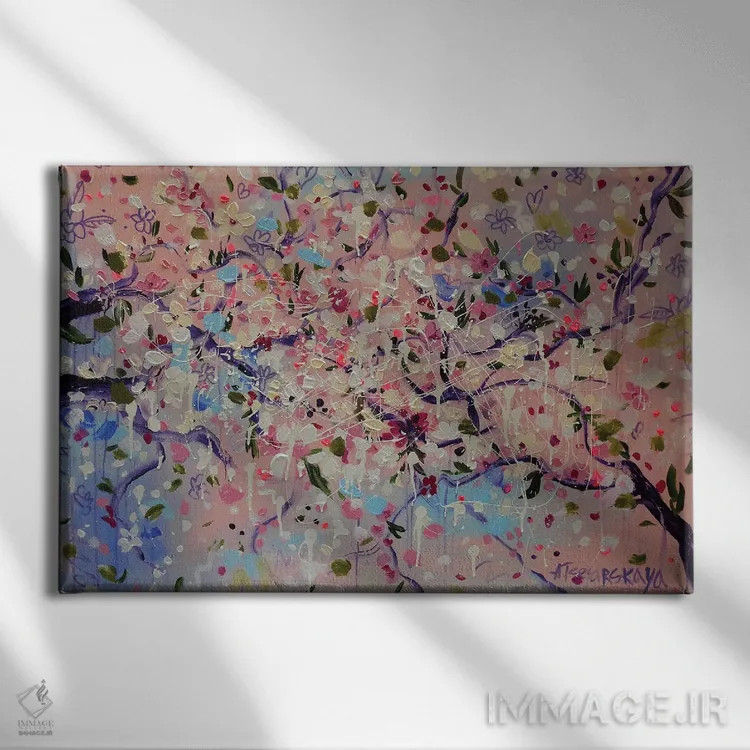 تابلو شکوفههای ساکورا اثر آلیاکساندرا تسسارسکایا - نمای روبهرو روی دیوار