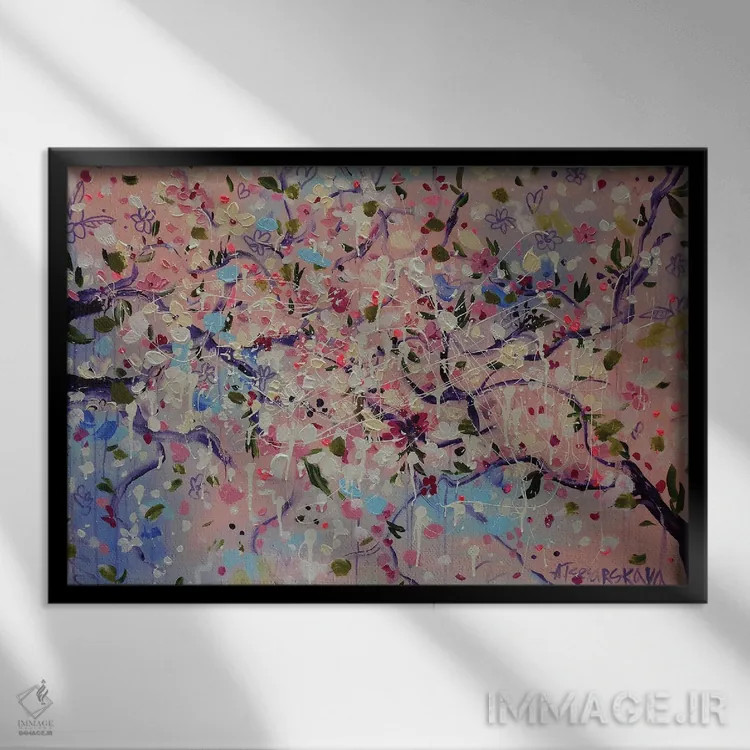 تابلو شکوفههای ساکورا اثر آلیاکساندرا تسسارسکایا - نمای قابدار مشکی