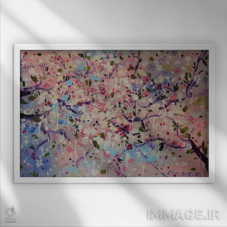 تابلو شکوفههای ساکورا اثر آلیاکساندرا تسسارسکایا - نمای قابدار سفید