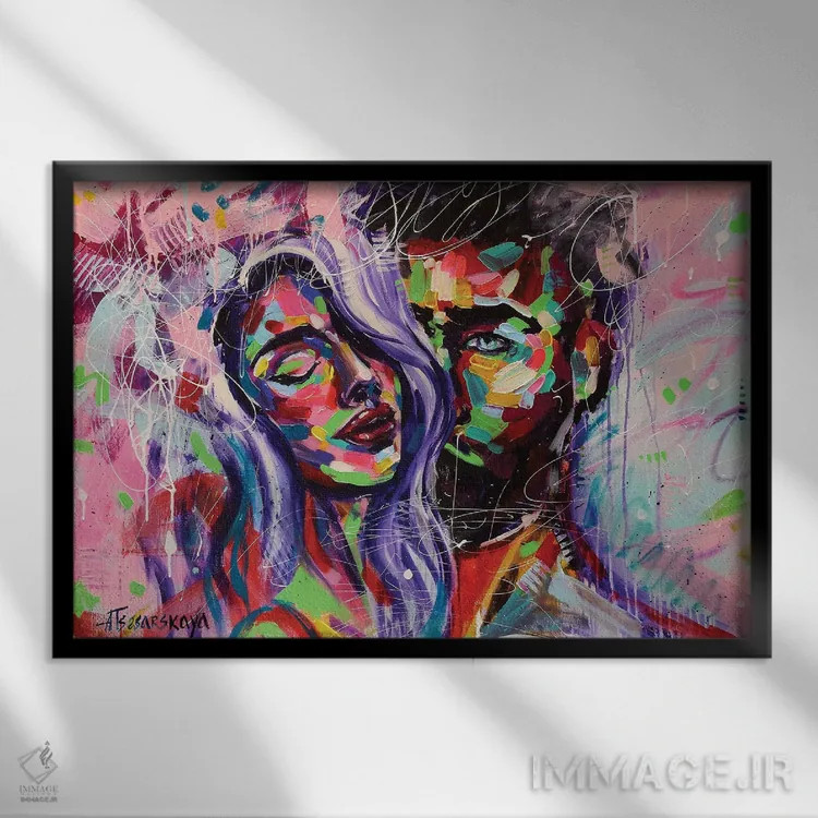 تابلو بوسه اثر آلیاکساندرا تسسارسکایا - نمای قابدار مشکی