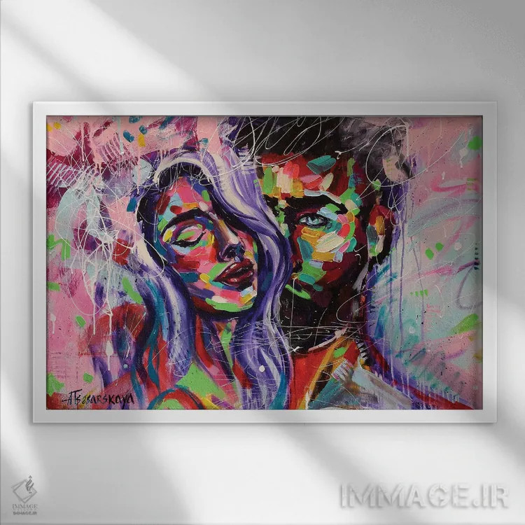 تابلو بوسه اثر آلیاکساندرا تسسارسکایا - نمای قابدار سفید