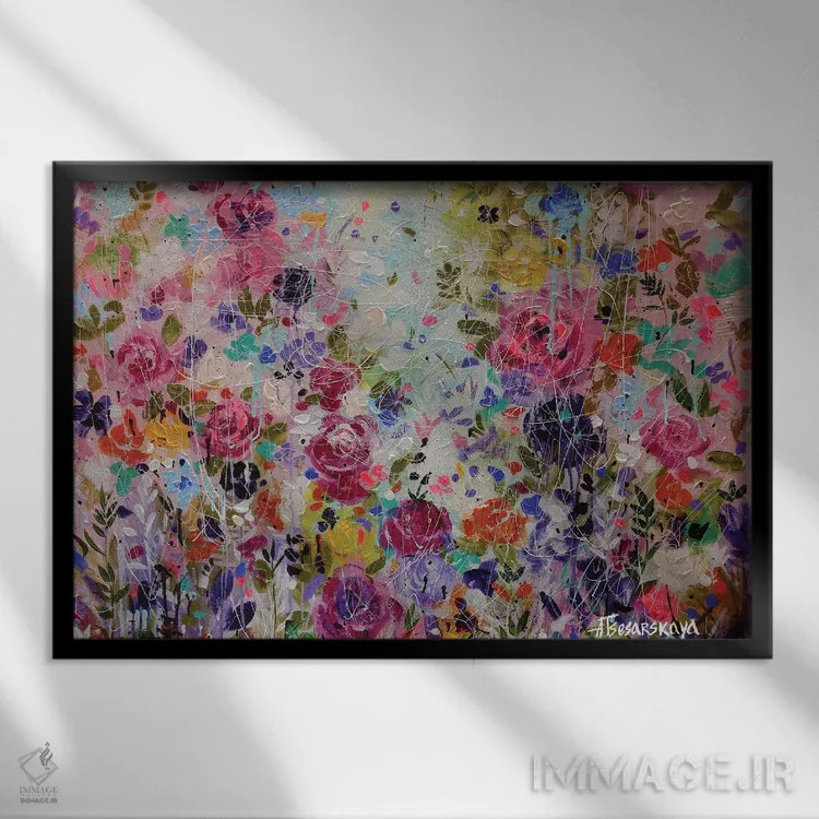 تابلو مزرعهٔ گلها اثر آلیاکساندرا تسسارسکایا - نمای قابدار مشکی