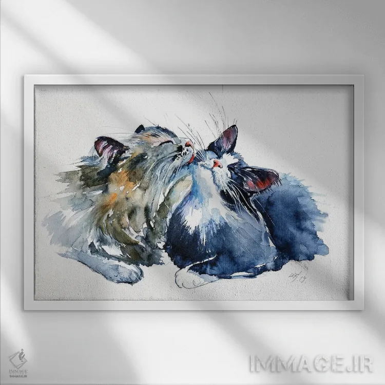 تابلو گربهها اثر آنا بریجیتا کوواچ - نمای قابدار سفید
