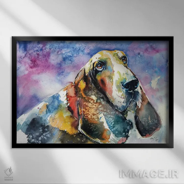 تابلو بَست هاوند (نوعی سگ) اثر آنا بریجیتا کوواچ - نمای قابدار مشکی