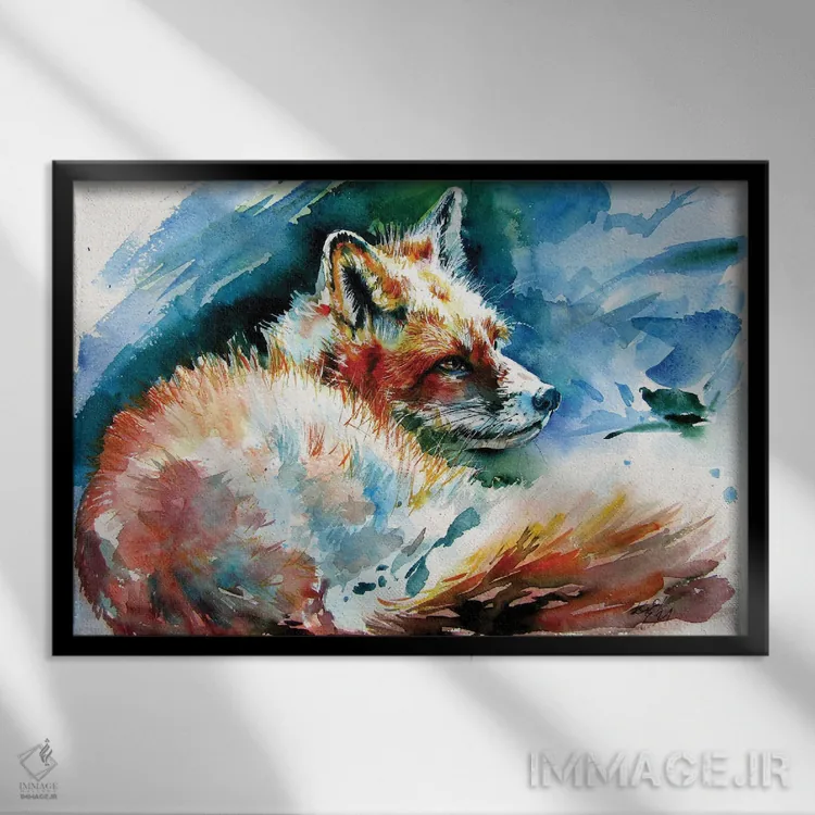 تابلو روباه قرمز در حال استراحت اثر آنا بریجیتا کوواچ - نمای قابدار مشکی