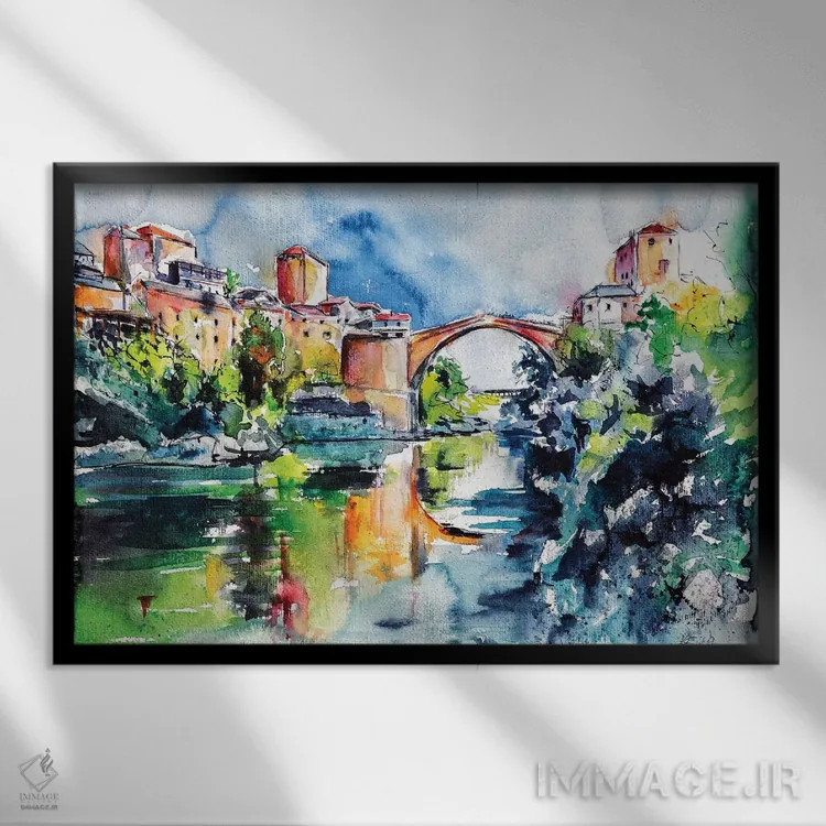 تابلو پل موستار اثر آنا بریجیتا کوواچ - نمای قابدار مشکی