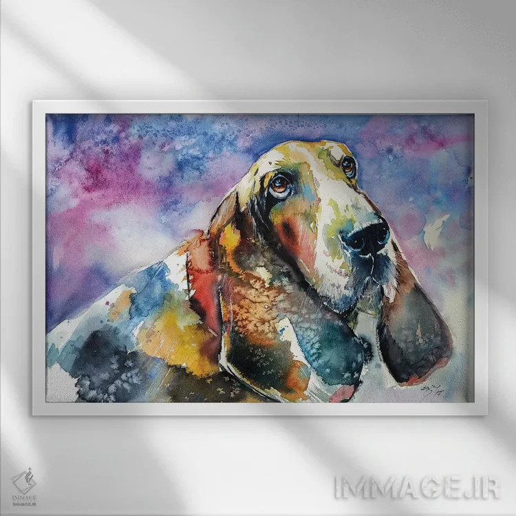 تابلو بَست هاوند (نوعی سگ) اثر آنا بریجیتا کوواچ - نمای قابدار سفید