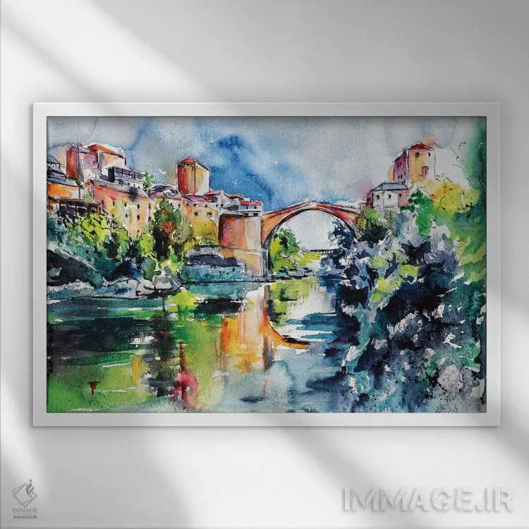 تابلو پل موستار اثر آنا بریجیتا کوواچ - نمای قابدار سفید