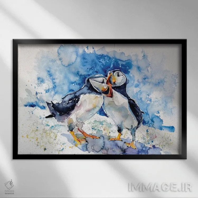 تابلو پافینها (پرنده دریایی) اثر آنا بریجیتا کوواچ - نمای قابدار مشکی