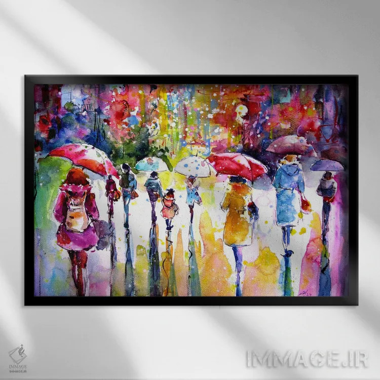 تابلو روز بارانی شاد اثر آنا بریجیتا کوواچ - نمای قابدار مشکی