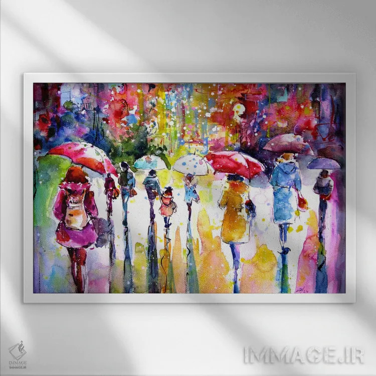 تابلو روز بارانی شاد اثر آنا بریجیتا کوواچ - نمای قابدار سفید