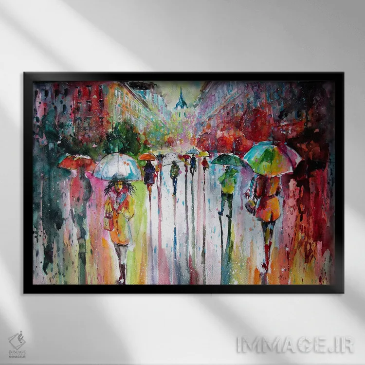 تابلو روز بارانی شاد ۲ اثر آنا بریجیتا کوواچ - نمای قابدار مشکی