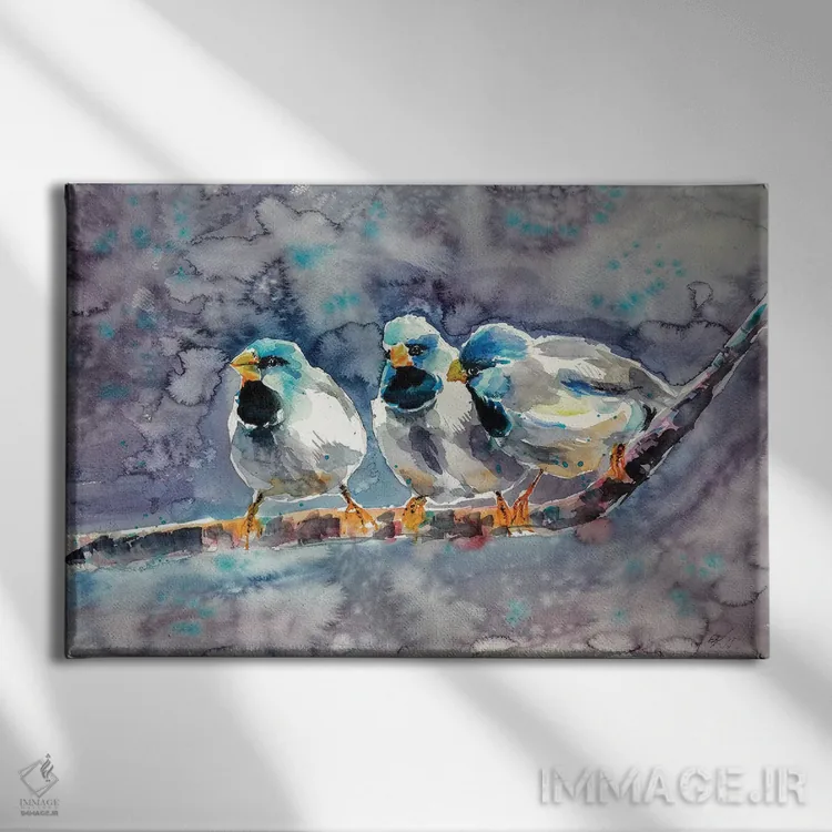 تابلو پرندگان سخنگو اثر آنا بریجیتا کوواچ - نمای روبهرو روی دیوار