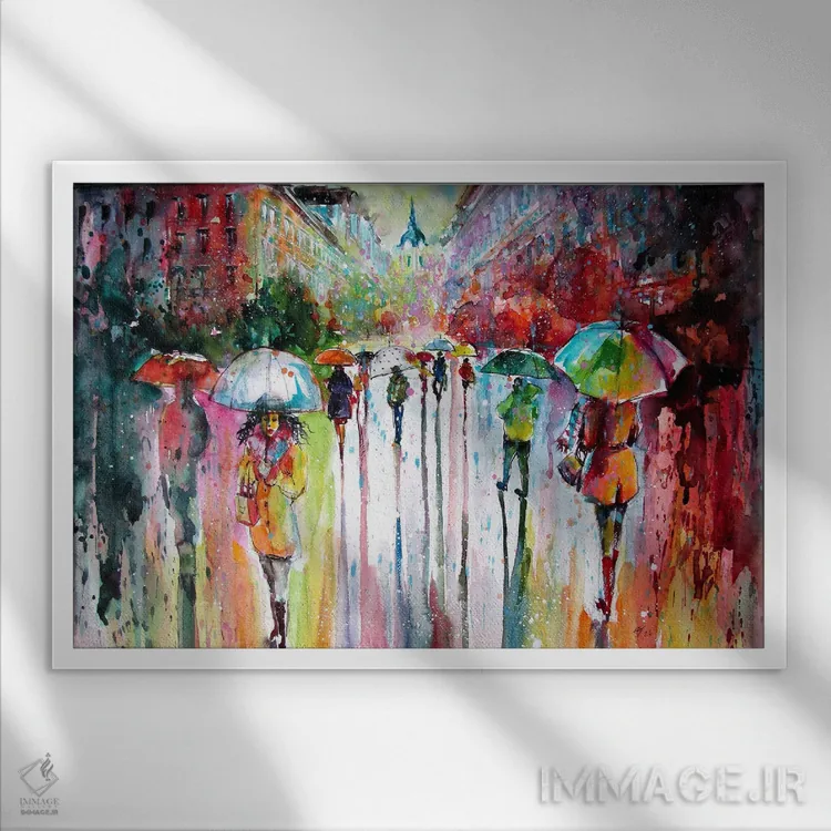 تابلو روز بارانی شاد ۲ اثر آنا بریجیتا کوواچ - نمای قابدار سفید