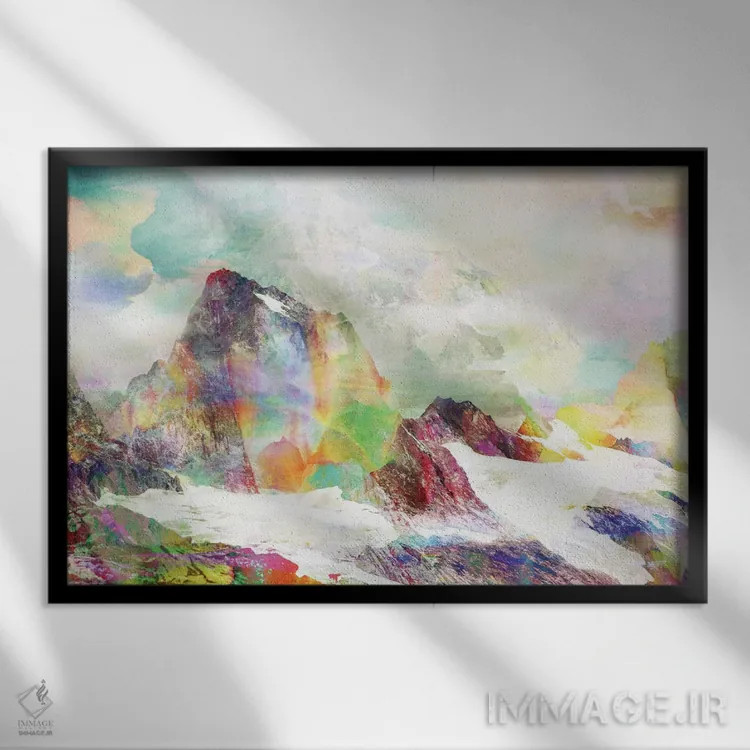 تابلو کوهستان با اختلال دیجیتال اثر آندریاس لیه - نمای قابدار مشکی