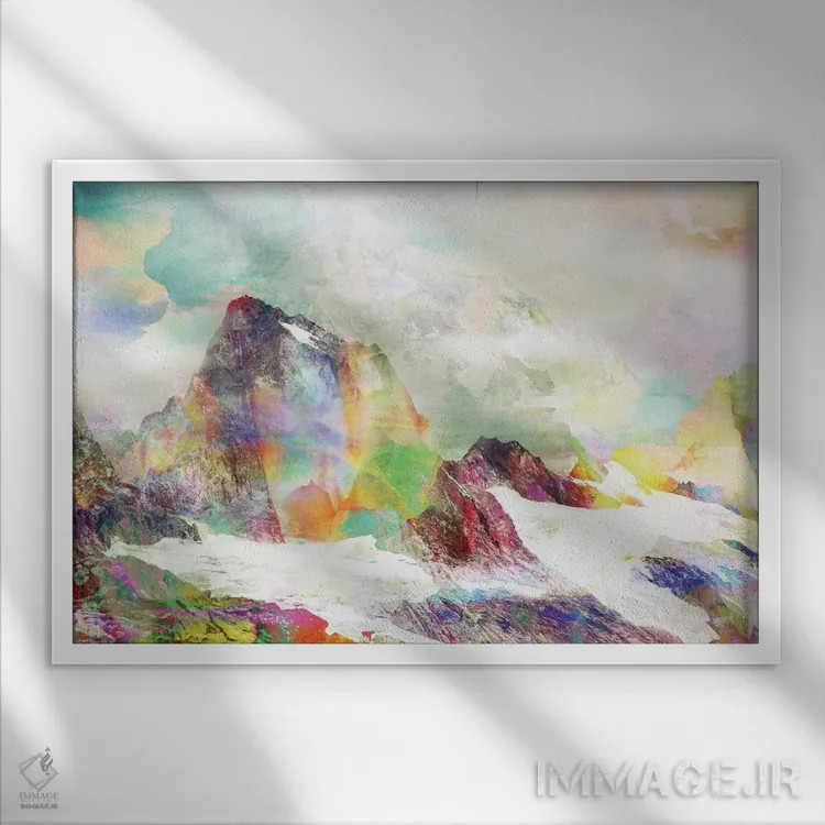 تابلو کوهستان با اختلال دیجیتال اثر آندریاس لیه - نمای قابدار سفید