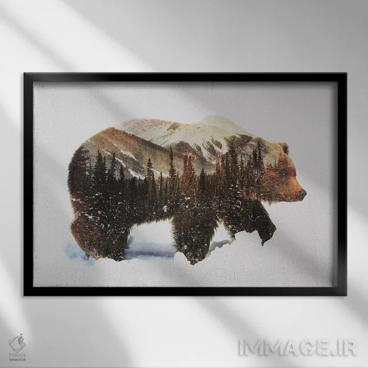 تابلو خرس گریزلی قطبی اثر آندریاس لیه - نمای قابدار مشکی