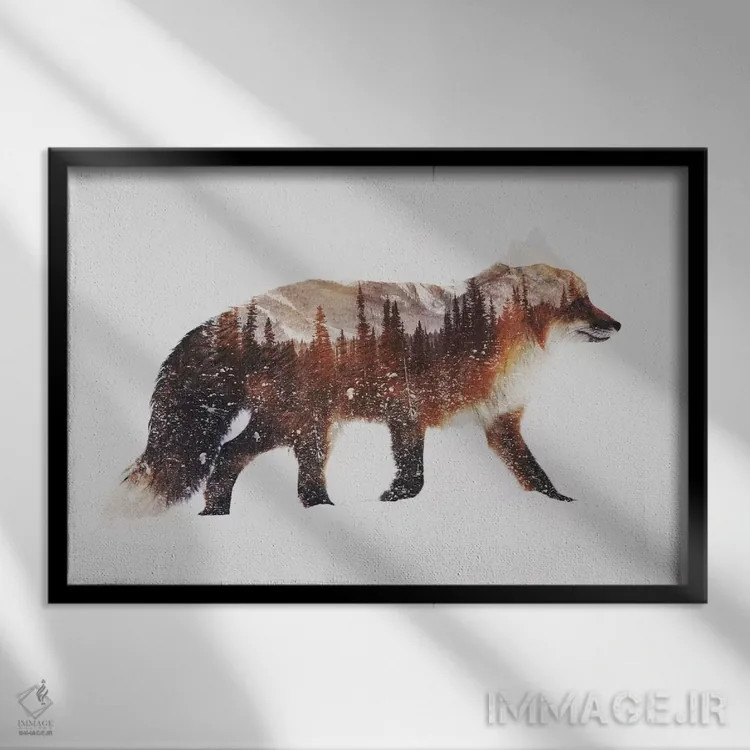 تابلو روباه قرمز قطبی اثر آندریاس لیه - نمای قابدار مشکی