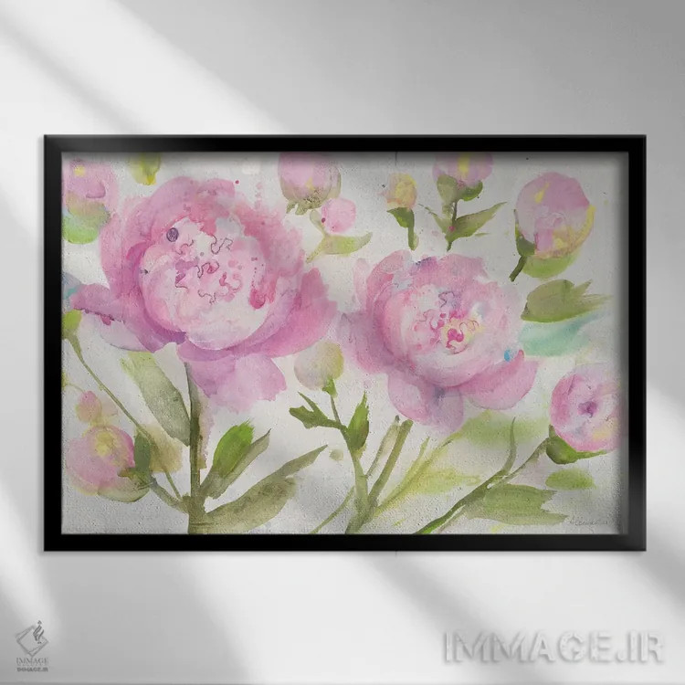 تابلو گلهای صدتومانی روشن اثر آلبنا خریستوا - نمای قابدار مشکی