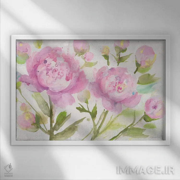 تابلو گلهای صدتومانی روشن اثر آلبنا خریستوا - نمای قابدار سفید