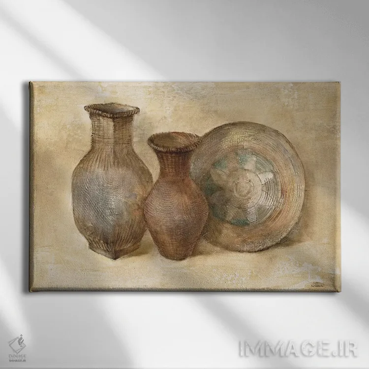 تابلو ظروف بافتهشده ۲ اثر آلبنا خریستوا - نمای روبهرو روی دیوار