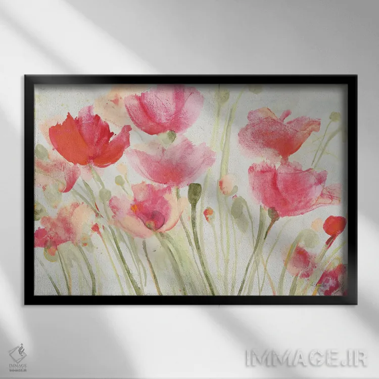 تابلو شقایقهای صورتی اثر آلبنا خریستوا - نمای قابدار مشکی