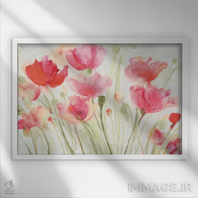 تابلو شقایقهای صورتی اثر آلبنا خریستوا - نمای قابدار سفید