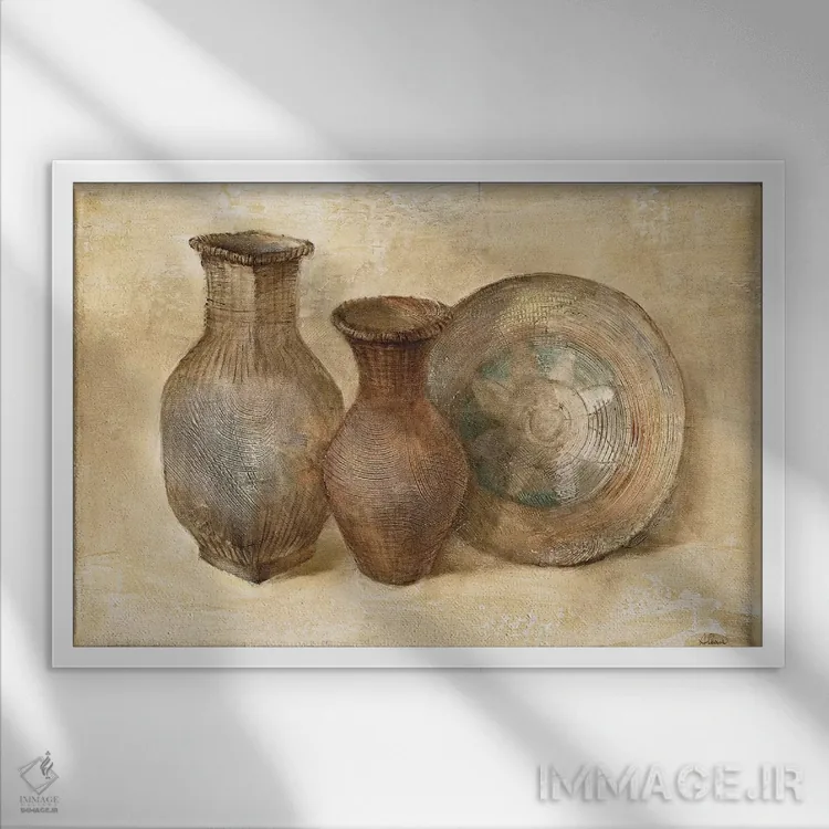 تابلو ظروف بافتهشده ۲ اثر آلبنا خریستوا - نمای قابدار سفید