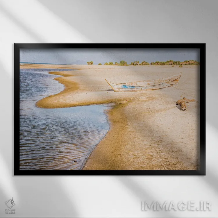 تابلو شرق آفریقا، کنیا. حوضه رودخانه اومو، حوضه دریاچه تورکانا، ساحل غربی دریاچه تورکانا، ساحل کمپ لوبولو اثر آلیسون جونز - نمای قابدار مشکی