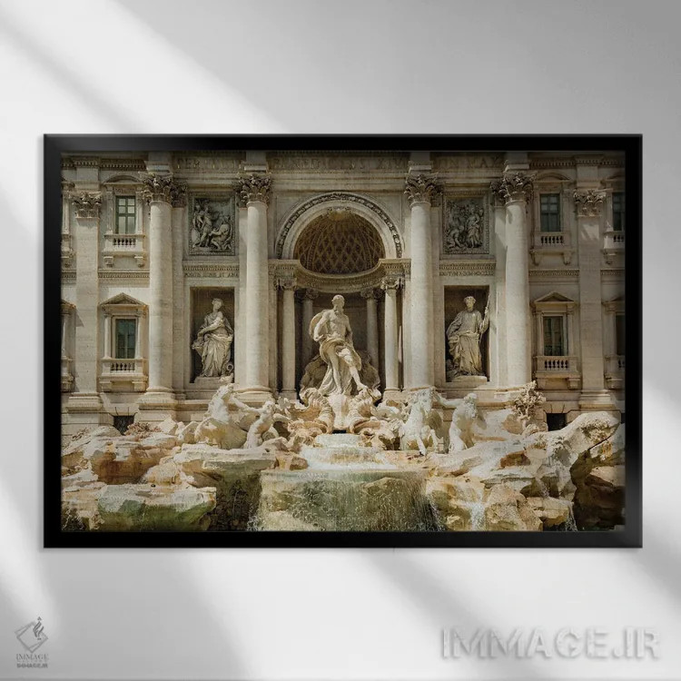 تابلو ایتالیا، رم. فواره تروی طراحی شده توسط نیکولا سالوی اثر آلیسون جونز - نمای قابدار مشکی