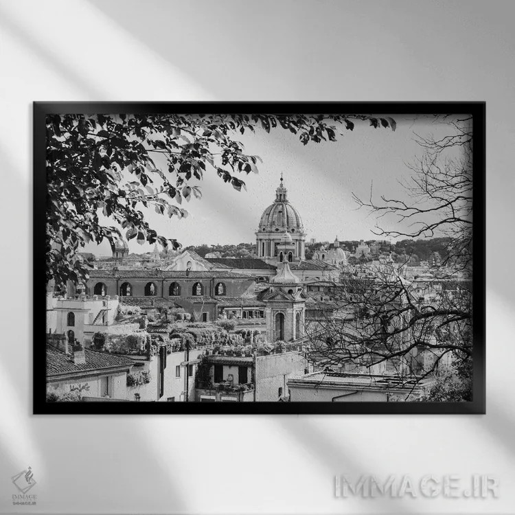 تابلو ایتالیا، رم. گنبد سن پیتر از خیابان ویاله دلا ترینیتا دی مونتی اثر آلیسون جونز - نمای قابدار مشکی