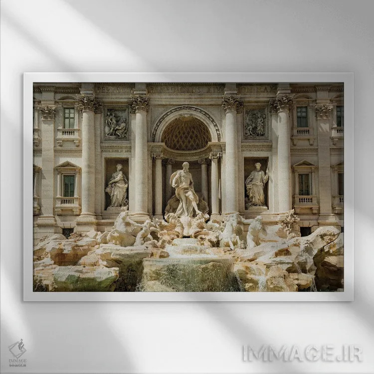 تابلو ایتالیا، رم. فواره تروی طراحی شده توسط نیکولا سالوی اثر آلیسون جونز - نمای قابدار سفید