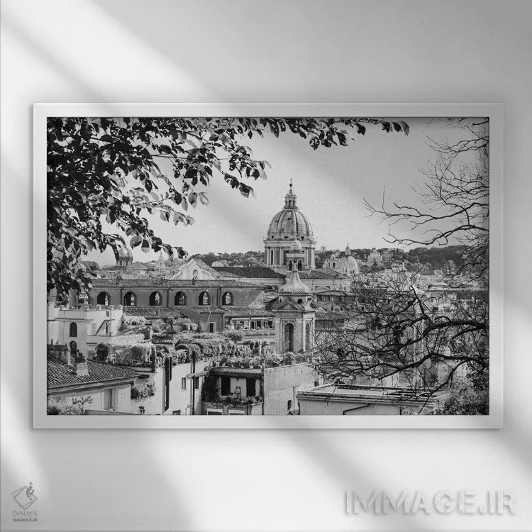 تابلو ایتالیا، رم. گنبد سن پیتر از خیابان ویاله دلا ترینیتا دی مونتی اثر آلیسون جونز - نمای قابدار سفید