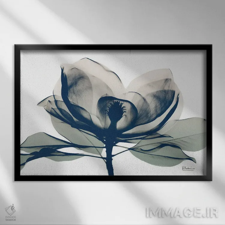 تابلو ماگنولیای آبی در دامنهها I اثر آلبرت کوئتسیِر - نمای قابدار مشکی