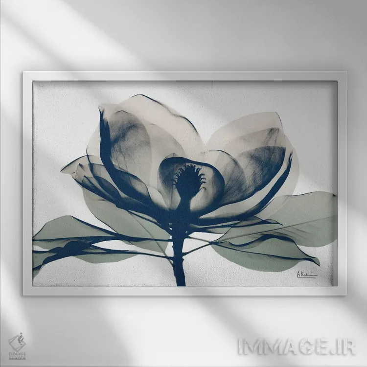 تابلو ماگنولیای آبی در دامنهها I اثر آلبرت کوئتسیِر - نمای قابدار سفید