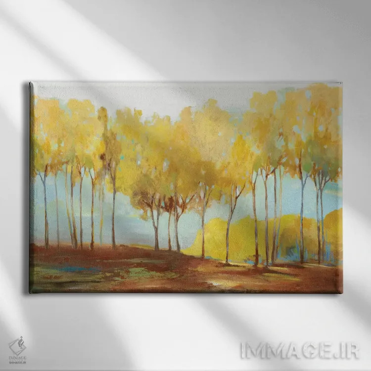 تابلو درختان زرد اثر آلیسون پیرس - نمای روبهرو روی دیوار