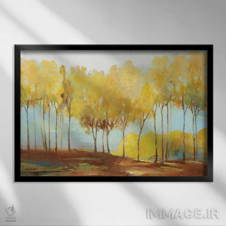 تابلو درختان زرد اثر آلیسون پیرس - نمای قابدار مشکی