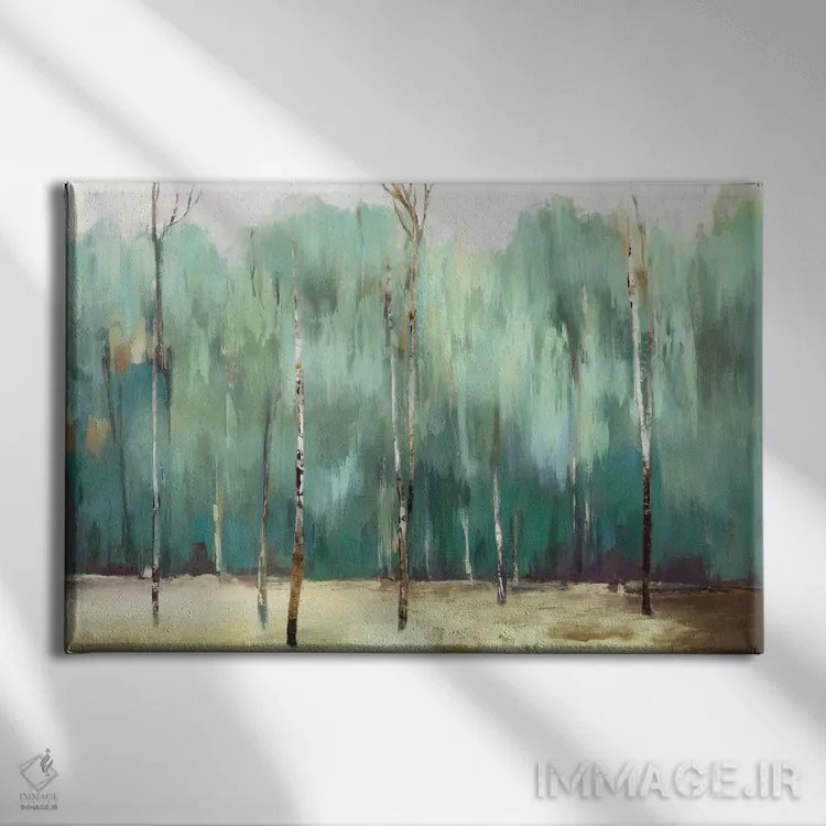 تابلو جنگل سبز-آبی اثر آلیسون پیرس - نمای روبهرو روی دیوار