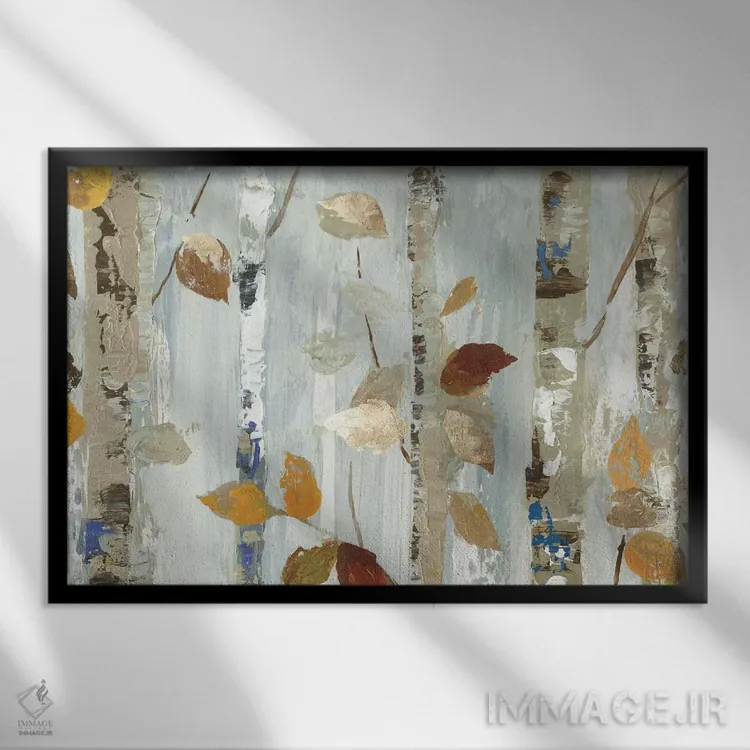 تابلو برگها روی توس اثر آلیسون پیرس - نمای قابدار مشکی