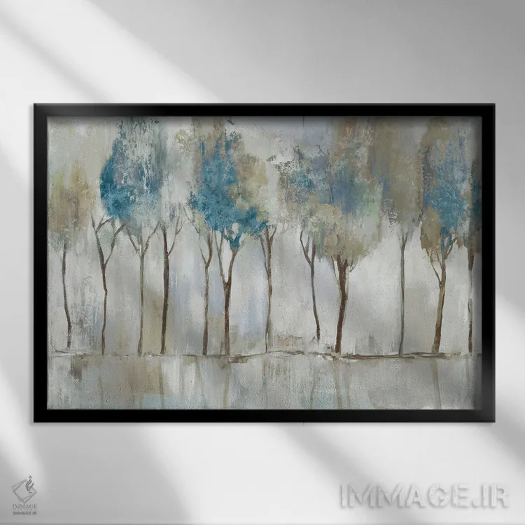 تابلو درختان بلند نیلی اثر آلیسون پیرس - نمای قابدار مشکی