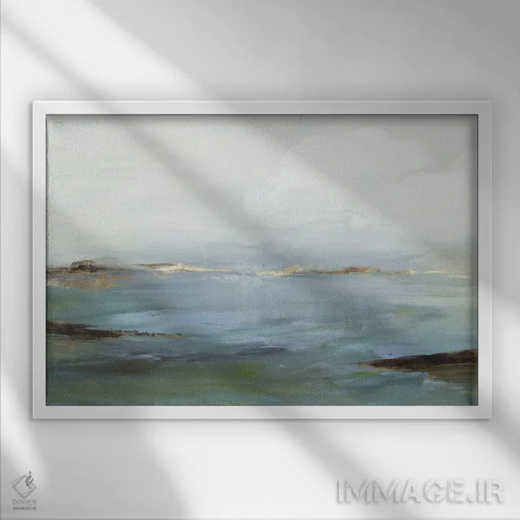 تابلو ساحل آرام آبی اثر آلیسون پیرس - نمای قابدار سفید