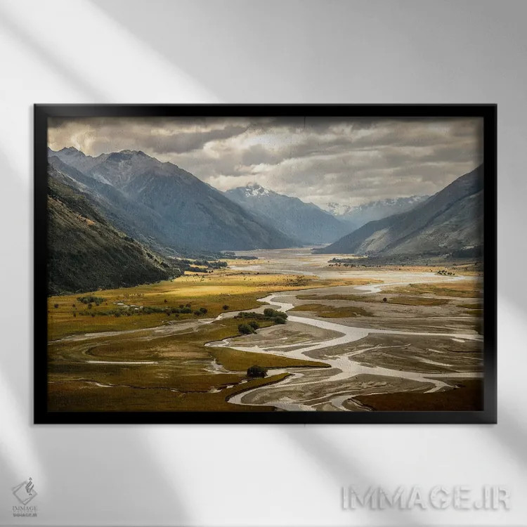 تابلو درهٔ هانتر، واناکا، منطقهٔ اوتاگو، جزیره جنوبی، نیوزیلند اثر الکس بیوس - نمای قابدار مشکی