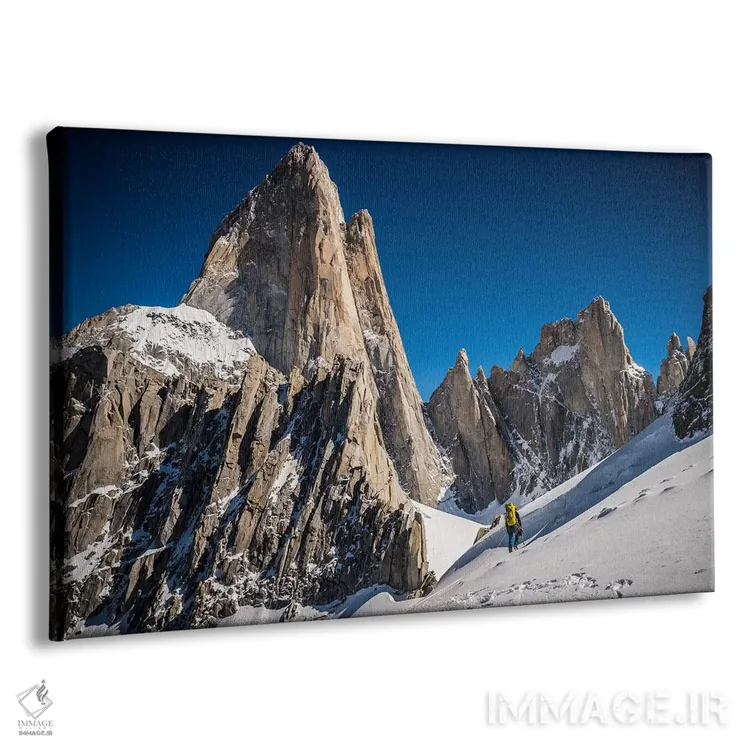 تابلو کوهنورد به پاسو سوپریور در پایین سرو فیتزروی، پاتاگونیا، آرژانتین میرسد اثر الکس بیوس - نمای پرسپکتیو محصول