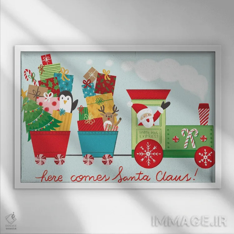 تابلو بابانوئل میآید اثر آماندا مکگی - نمای قابدار سفید