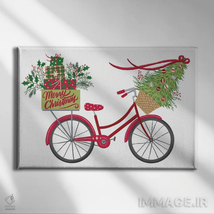 تابلو دوچرخهٔ کریسمسی اثر آماندا مکگی - نمای روبهرو روی دیوار